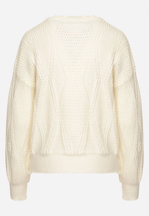 Born2be - Jasnobeżowy Sweter z Bawełną Perłami i Kwiatami 3D Noraviela. Okazja: na co dzień, na spacer. Kolor: beżowy. Materiał: bawełna. Wzór: kwiaty. Styl: elegancki, casual