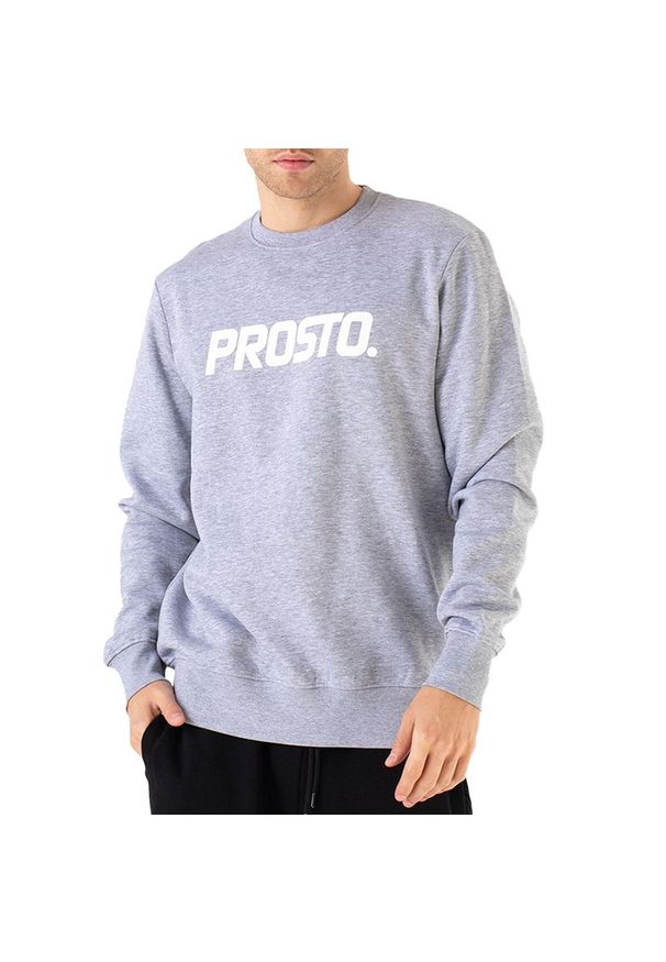 Bluza Prosto Klasyk Crewneck Yimello KL232MSWE1053 - szara. Okazja: na co dzień, na spacer. Kolor: szary. Materiał: materiał, poliester, bawełna. Wzór: aplikacja. Styl: casual, klasyczny. Sport: turystyka piesza