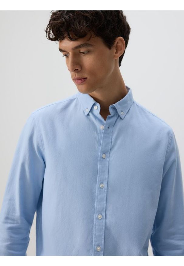 Reserved - Bawełniana koszula slim fit - jasnoniebieski. Kolor: niebieski. Materiał: bawełna