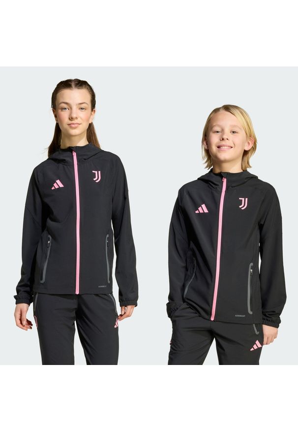 Adidas - Kurtka Juventus Tiro 25 Competition Vis Tech Travel Jacket Kids. Kolor: czarny, różowy, wielokolorowy. Materiał: dresówka. Sport: piłka nożna