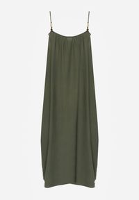 Renee - Zielona Wiskozowa Sukienka Boho o Pudełkowym Kroju na Ramiączkach z Koralikami Aleino. Okazja: na co dzień. Kolekcja: plus size. Kolor: zielony. Materiał: wiskoza. Długość rękawa: na ramiączkach. Typ sukienki: dla puszystych. Styl: boho #6