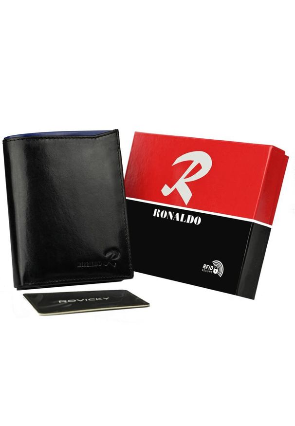 Portfel czarny Ronaldo N104-VT BLACK-BLUE. Kolor: czarny. Materiał: skóra