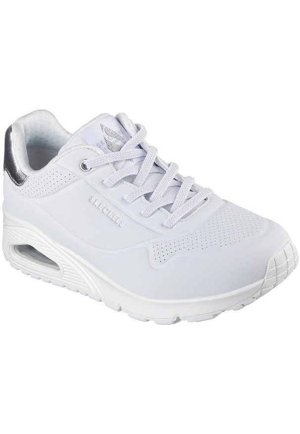 skechers - Adidasy Skechers Uno - Shimmer Away, Kobiety. Kolor: biały, wielokolorowy, szary. Materiał: guma, materiał, poliester