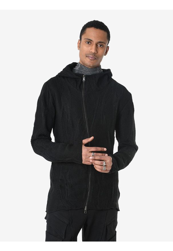 La Haine Inside Us Sweter Full Zip | LM244 | Mężczyzna | Czarny. Okazja: na co dzień. Typ kołnierza: kaptur. Kolor: czarny. Materiał: bawełna, poliester. Wzór: jednolity, aplikacja. Styl: sportowy, casual, elegancki