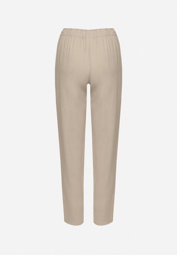 Born2be - Beżowe Spodnie z Lnem o Klasycznym Kroju z Gumką w Talii Filarse. Okazja: na co dzień. Kolor: beżowy. Materiał: len. Sezon: wiosna, lato. Styl: klasyczny