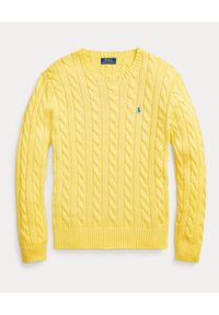 Ralph Lauren - RALPH LAUREN - Żółty sweter z bawełny z logo. Typ kołnierza: polo. Kolor: żółty. Materiał: bawełna. Długość rękawa: długi rękaw. Długość: długie. Wzór: haft, ze splotem #2