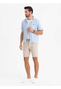 Ombre Clothing - Dzianinowe męskie szorty z podwiniętymi nogawkami – piaskowe V3 - Rozmiar: XXL. Materiał: dzianina. Wzór: jednolity. Styl: klasyczny