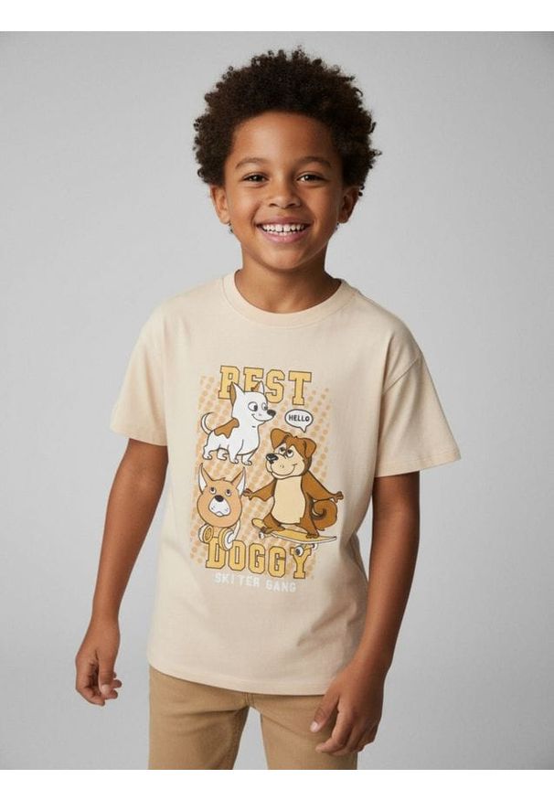 Sinsay - Koszulka z nadrukiem - beżowy. Kolor: beżowy. Wzór: nadruk