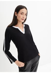bonprix - Bluzka z długim rękawem i rozcięciem. Kolor: czarny. Długość rękawa: długi rękaw. Długość: długie. Styl: elegancki #2