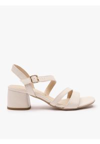 Ryłko - Kremowe sandały z pasków. Kolor: beżowy. Materiał: skóra. Obcas: na obcasie. Styl: street, elegancki. Wysokość obcasa: średni #1