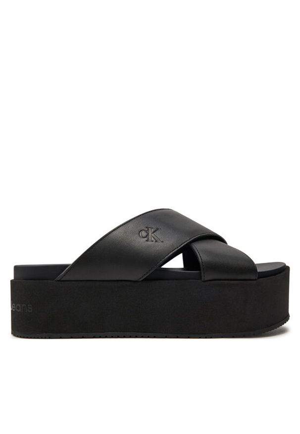 Calvin Klein Jeans Klapki Flatform Cross Mg Uc YW0YW01349 Czarny. Kolor: czarny