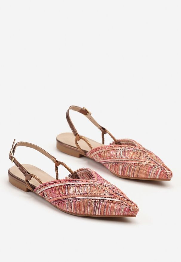 Renee - Pomarańczowe Sandały Vices Slingback z Plecioną Cholewką i Metaliczną Nicią Nilannia. Okazja: na co dzień. Zapięcie: sprzączka. Kolor: pomarańczowy. Sezon: lato. Styl: elegancki, casual