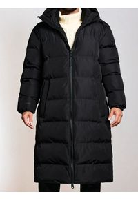 Sinsay - Pikowany płaszcz z kapturem - czarny. Kolor: czarny #1