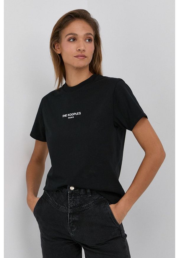 The Kooples - T-shirt bawełniany. Kolor: czarny. Materiał: bawełna. Wzór: aplikacja