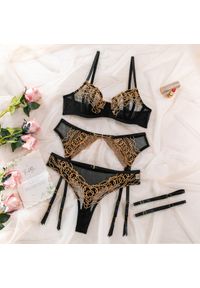 Intica - Biustonosz push-up zdobiony na specjalne okazje Mansoura. Kolor: czarny. Materiał: tkanina. Wzór: aplikacja #1