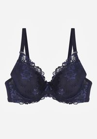 Born2be - Granatowy Klasyczny Biustonosz Zdobiony Koronką Idarodia. Kolor: niebieski. Materiał: koronka. Wzór: koronka, aplikacja #3