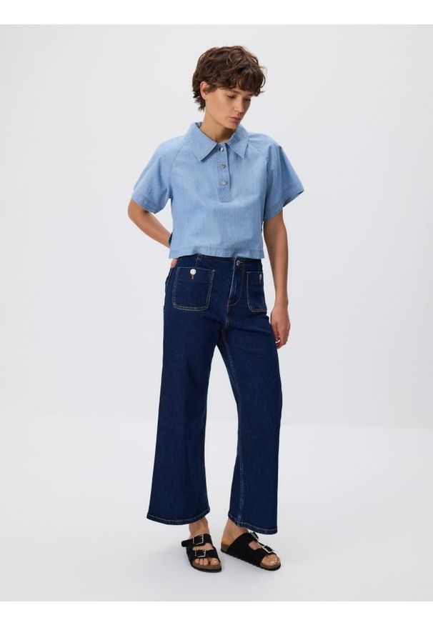 Reserved - Jeansy culotte - granatowy. Kolor: niebieski