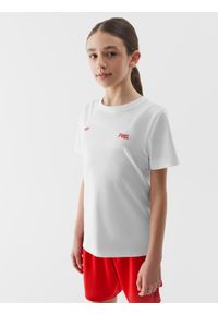 4f - 4F T-shirt z nadrukiem dziecięcy 4F x Robert Lewandowski - biały 158 (12-13 lat). Kolor: biały. Materiał: dzianina, bawełna. Wzór: nadruk. Sezon: lato. Styl: młodzieżowy, sportowy