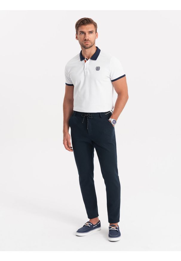 Ombre Clothing - Dzianinowe spodnie męskie z gumką w pasie - granatowe V3 - Rozmiar: M. Kolor: niebieski. Materiał: dzianina