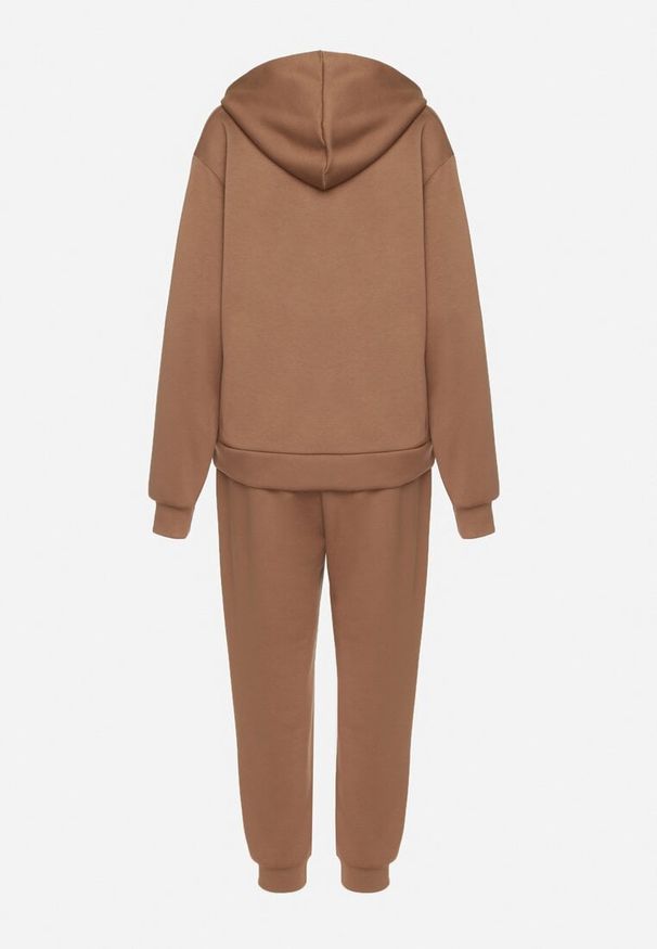 Born2be - Ciemnobeżowy Komplet Dresowy Rozpinana Bluza i Spodnie Joggery z Bawełną Anarrise. Kolor: beżowy. Materiał: bawełna, dresówka