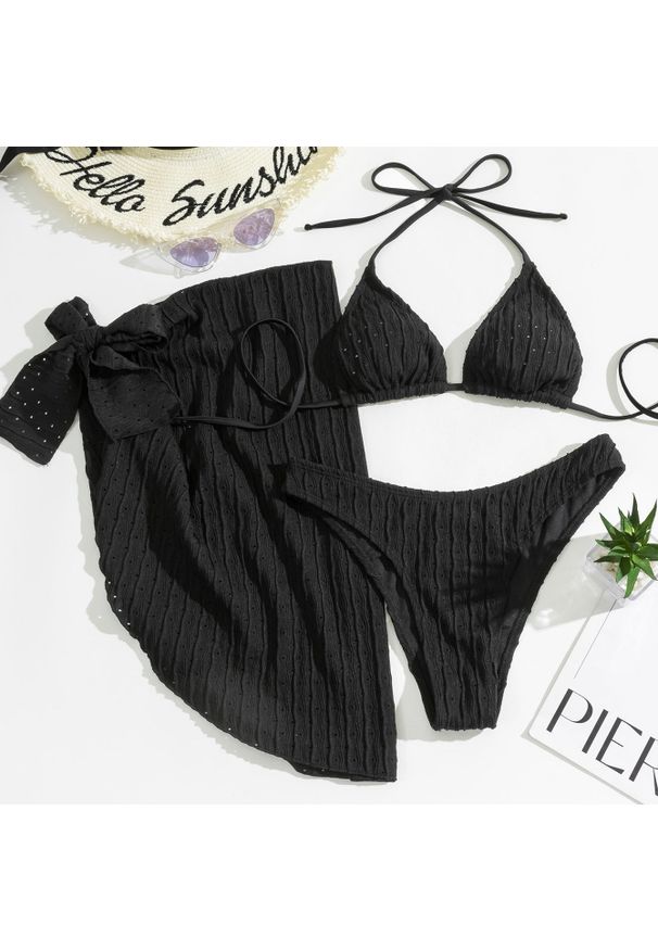 Intica - Bikini wiązane na szyi z elastyczną spódnicą plażową Erietta. Kolor: czarny. Materiał: materiał