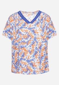 Born2be - Niebieska Wiskozowa Bluzka z Krótkim Rękawem i Dekoltem Typu V-Neck Natloza. Kolor: niebieski. Materiał: wiskoza. Długość rękawa: krótki rękaw. Długość: krótkie