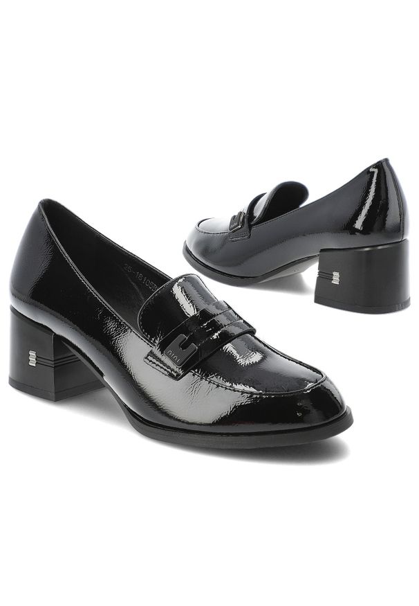 Czarne Półbuty Vinceza Eleganckie Obuwie Damskie. Okazja: na co dzień. Zapięcie: pasek. Kolor: czarny. Materiał: lakier. Obcas: na obcasie. Styl: elegancki. Wysokość obcasa: średni