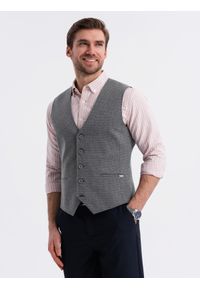 Ombre Clothing - Dopasowana elegancka kamizelka męska ze strukturalnej dzianiny – grafitowa V3 - Rozmiar: M. Okazja: na co dzień. Kolor: szary. Materiał: dzianina. Wzór: melanż, jednolity. Styl: elegancki #6