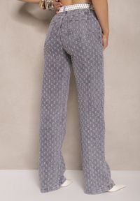 Renee - Szare Jeansy High Waist o Szerokim Kroju z Ozdobnymi Tłoczonymi Przetarciami Ulanisea. Okazja: na co dzień. Stan: podwyższony. Kolor: szary. Styl: klasyczny, elegancki, casual #4