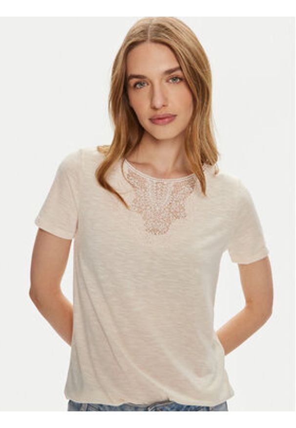 JDY T-Shirt Dodo 15296235 Beżowy Regular Fit. Kolor: beżowy. Materiał: syntetyk