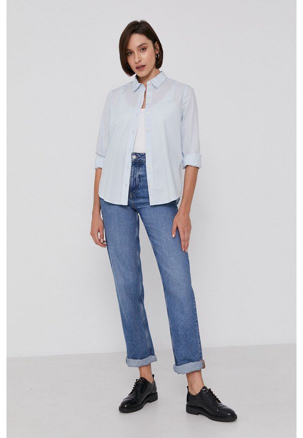 Levi's® - Levi's Koszula bawełniana damska regular z kołnierzykiem klasycznym. Okazja: na spotkanie biznesowe, na co dzień. Typ kołnierza: kołnierzyk klasyczny. Kolor: niebieski. Materiał: bawełna. Długość rękawa: długi rękaw. Długość: długie. Wzór: gładki. Styl: klasyczny