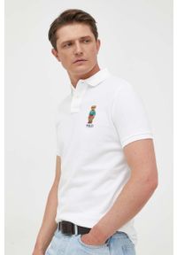 Polo Ralph Lauren polo bawełniane kolor biały z aplikacją. Typ kołnierza: polo. Kolor: biały. Materiał: bawełna. Długość: krótkie. Wzór: aplikacja #1