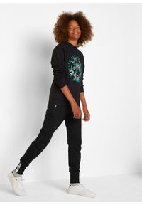 bonprix - Spodnie dresowe z czystej bawełny. Okazja: do domu. Kolor: czarny. Materiał: bawełna, dresówka. Wzór: nadruk. Styl: sportowy #2