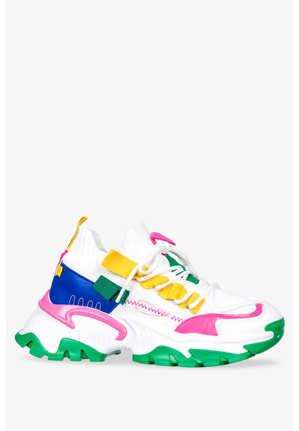 Casu - Wielokolorowe sneakersy na platformie damskie buty sportowe sznurowane casu bl322p-g. Kolor: biały, wielokolorowy, zielony. Obcas: na platformie