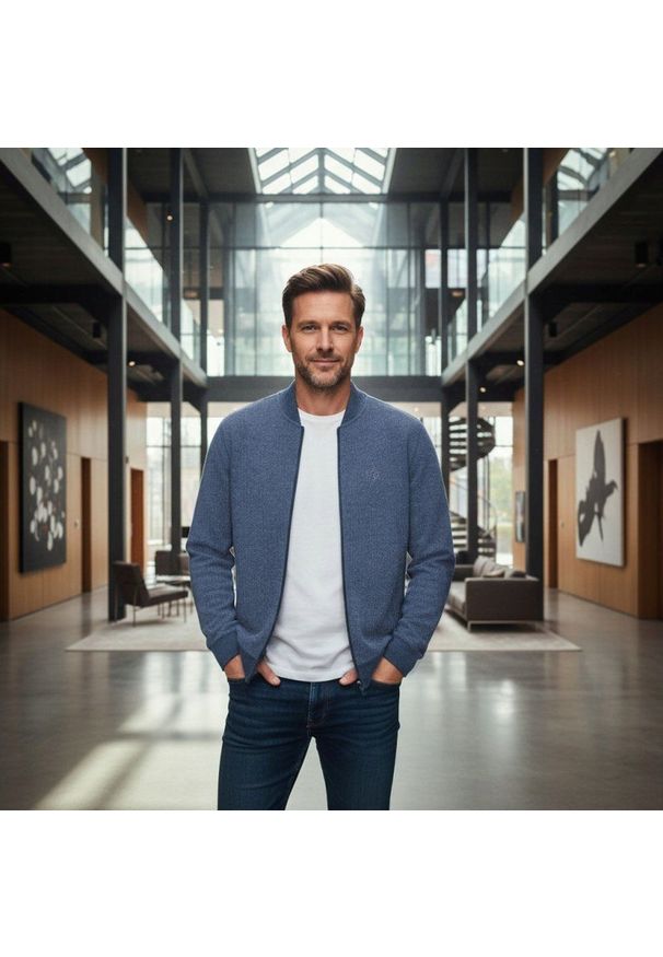 Wygodna, Rozpinana Bawełniana Bluza - Pako Jeans - Niebieska. Kolor: niebieski. Materiał: bawełna, poliester