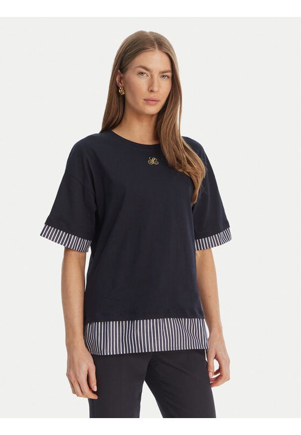 Luisa Spagnoli T-Shirt Baiadera 543155 Granatowy Regular Fit. Kolor: niebieski. Materiał: bawełna