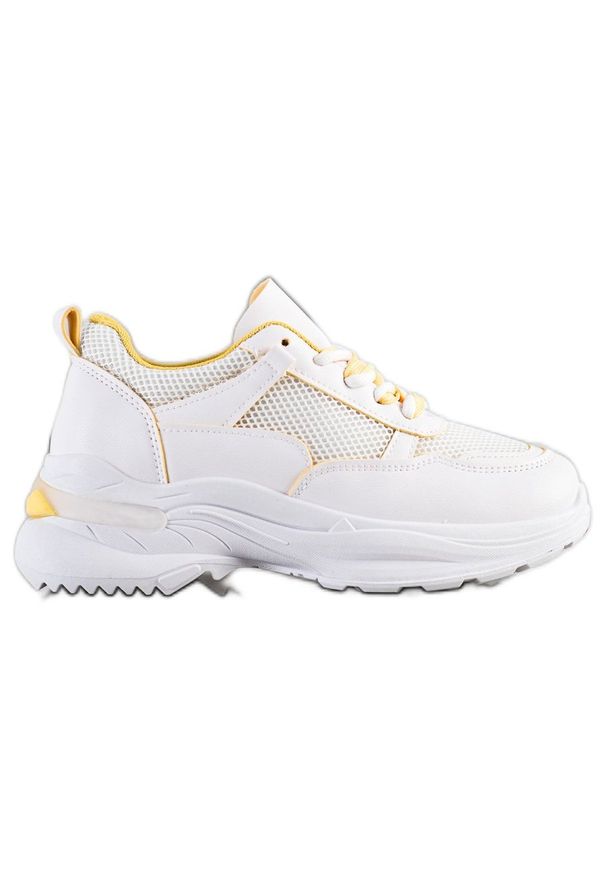 SHELOVET Wygodne Białe Sneakersy żółte. Kolor: biały, wielokolorowy, żółty