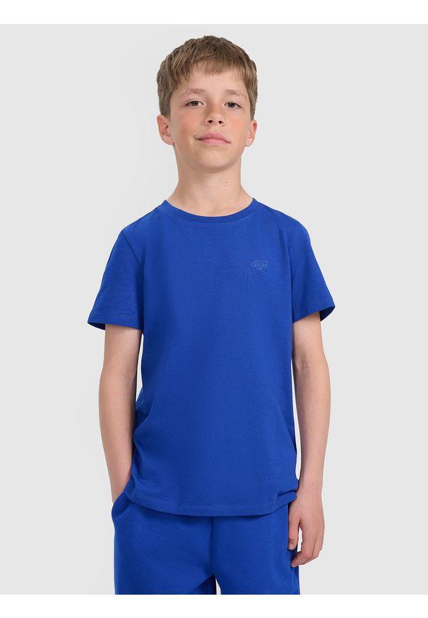 4f - 4F T-shirt regular gładki chłopięcy - niebieski 146 (10-11 lat). Okazja: na co dzień. Kolor: niebieski. Materiał: jersey, bawełna, materiał. Długość rękawa: krótki rękaw. Długość: krótkie. Wzór: gładki. Sezon: lato. Styl: młodzieżowy, klasyczny, sportowy, casual