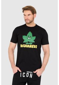 DSQUARED2 Czarny t-shirt z logo i zielonym liściem. Kolor: czarny