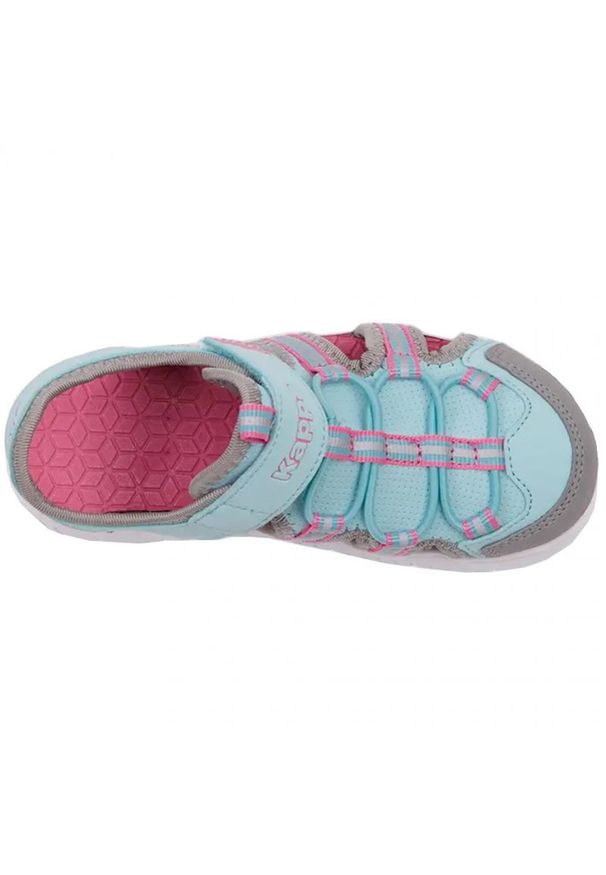 Buty Kappa Kyoko Jr 260884K 6316 niebieskie różowe szare. Okazja: na co dzień. Nosek buta: okrągły. Zapięcie: rzepy. Kolor: niebieski, różowy, wielokolorowy, szary. Materiał: skóra ekologiczna, syntetyk, materiał. Styl: casual