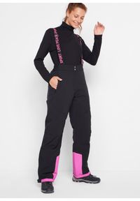 bonprix - Spodnie narciarskie ocieplane i nieprzemakalne, z odpinanymi szelkami, Straight. Kolor: czarny #1