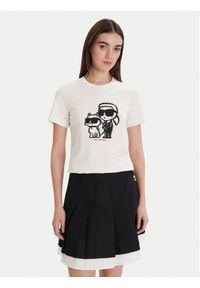 Karl Lagerfeld - KARL LAGERFELD T-Shirt A1W17129 Écru Regular Fit. Typ kołnierza: dekolt w karo. Kolor: kremowy. Materiał: bawełna #1