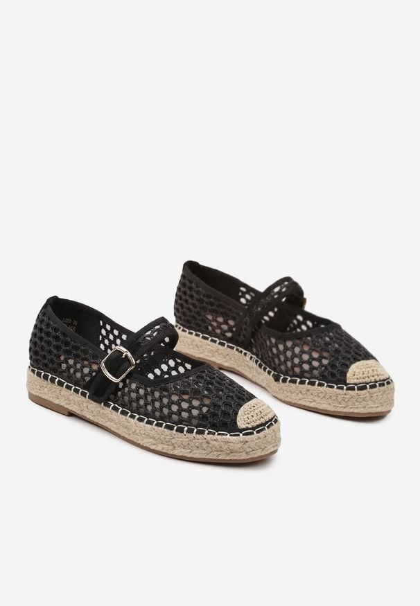 Born2be - Czarne Espadryle z Siateczki na Plecionej Podeszwie ze Sprzączką Feniffia. Zapięcie: sprzączka. Kolor: czarny. Sezon: lato