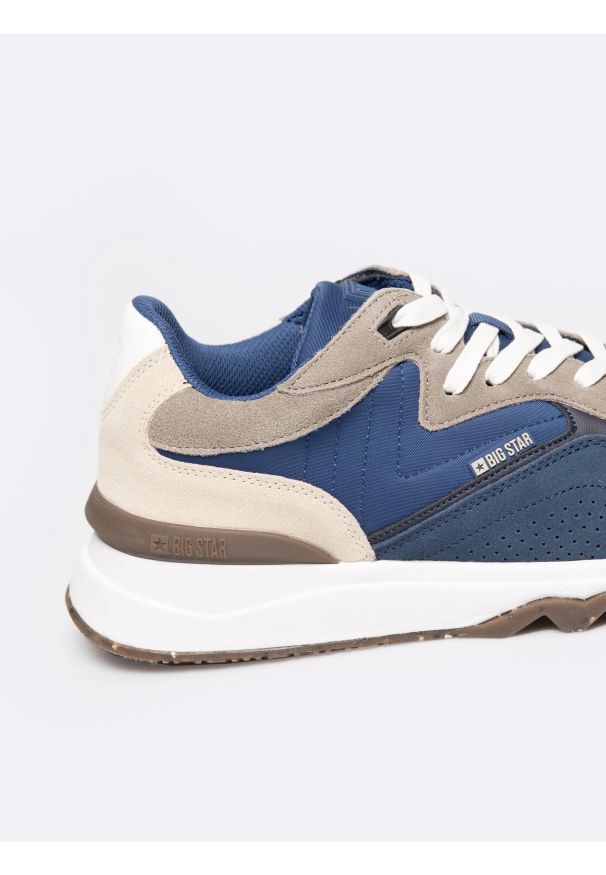 Big-Star - Sneakersy męskie ze skóry naturalnej granatowe RR174428 401. Okazja: na co dzień. Kolor: niebieski. Materiał: skóra. Szerokość cholewki: normalna