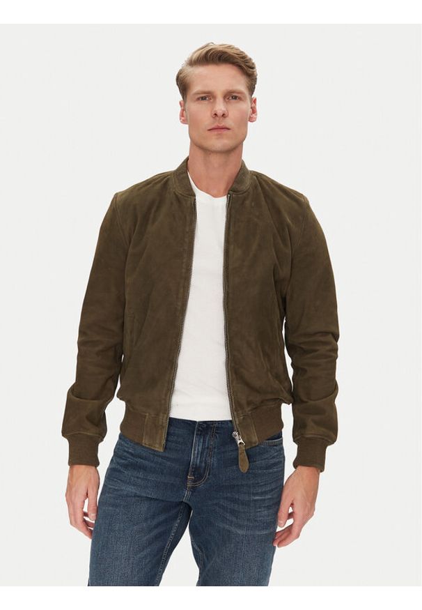 SCHOTT N.Y.C. Kurtka skórzana LC300 Khaki Regular Fit. Kolor: brązowy. Materiał: skóra
