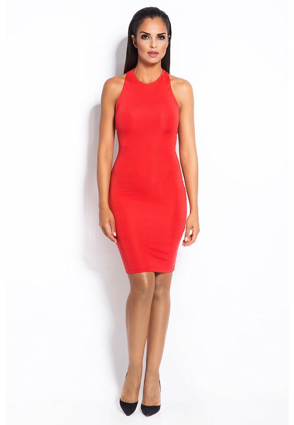 Dursi - Czerwona Mini Sukienka Odsłaniająca Ramiona i Plecy. Kolor: czerwony. Materiał: poliester, elastan. Długość: mini