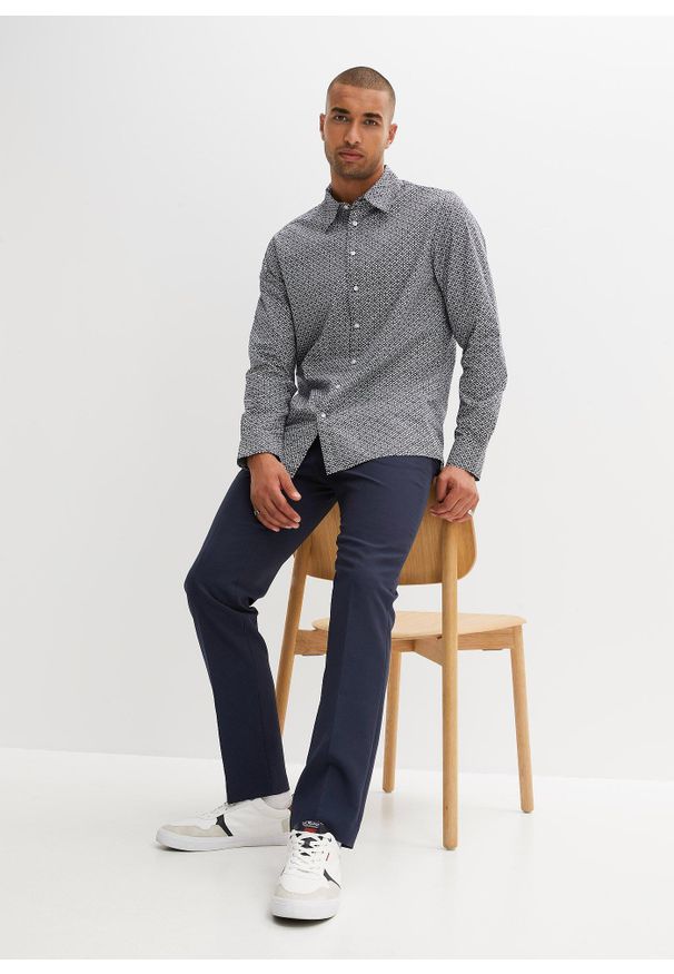 bonprix - Koszula w biznesowym stylu, z czystej bawełny, długi rękaw. Okazja: na spotkanie biznesowe. Kolor: biały. Materiał: bawełna. Długość rękawa: długi rękaw. Długość: długie. Wzór: nadruk. Styl: biznesowy