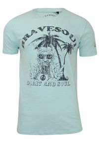 Męska, Zielona Koszulka (T-shirt) - Brave Soul - Hipis pod Palmą. Okazja: na co dzień. Kolor: zielony. Materiał: bawełna. Wzór: nadruk. Styl: casual