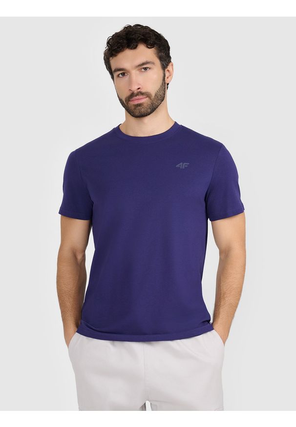 4f - 4F T-shirt regular gładki męski - granatowy M. Okazja: na co dzień. Kolor: niebieski. Materiał: jersey, dzianina, bawełna. Długość rękawa: krótki rękaw. Długość: krótkie. Wzór: gładki. Styl: casual, sportowy, klasyczny