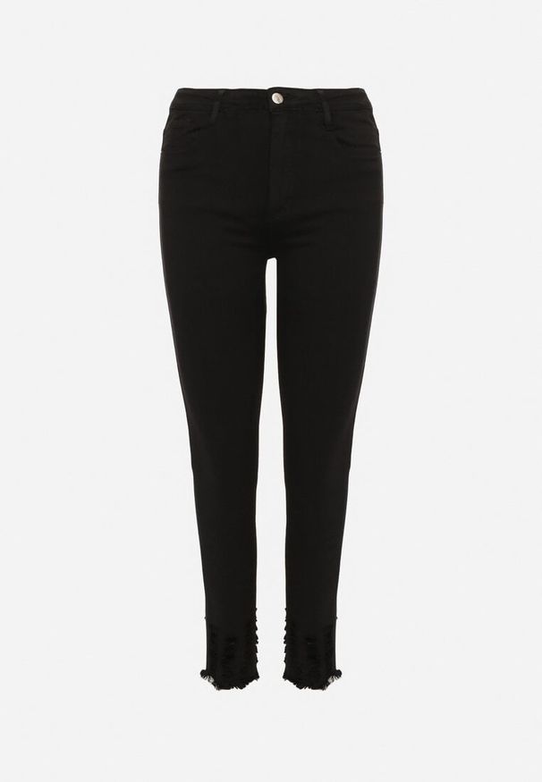 Born2be - Czarne Jeansy z Wiskozą o Kroju Skinny z Przetarciami Taledis. Okazja: na co dzień. Stan: podwyższony. Kolor: czarny. Styl: klasyczny, elegancki, casual